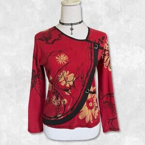 Y2K Euro Subversive Unique Floral Asymmetrical Front Closure Top Size M-L